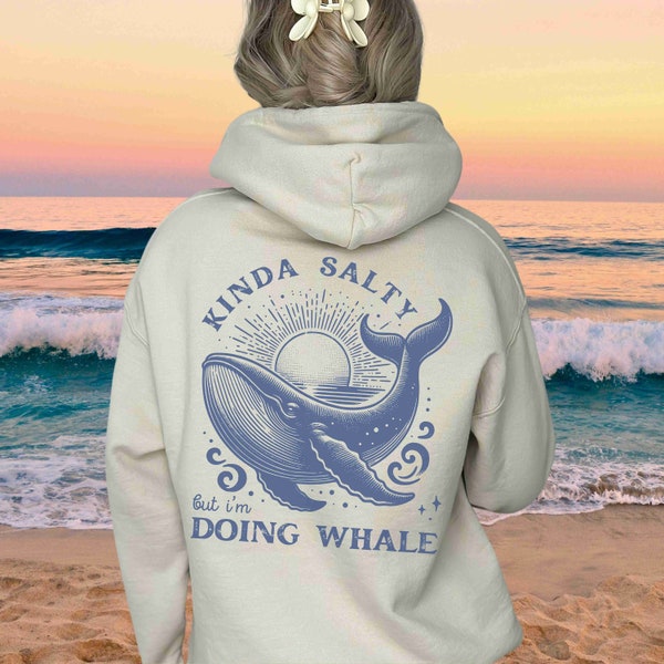 Salty Beach Whale Hoodie, Coconut Girl Whale Gifts, Ocean Beach Hoodie, Whale Lovers Gift, Y2K Hoodie, Preppy Hoodie, Beachy Hoodies Sunset
