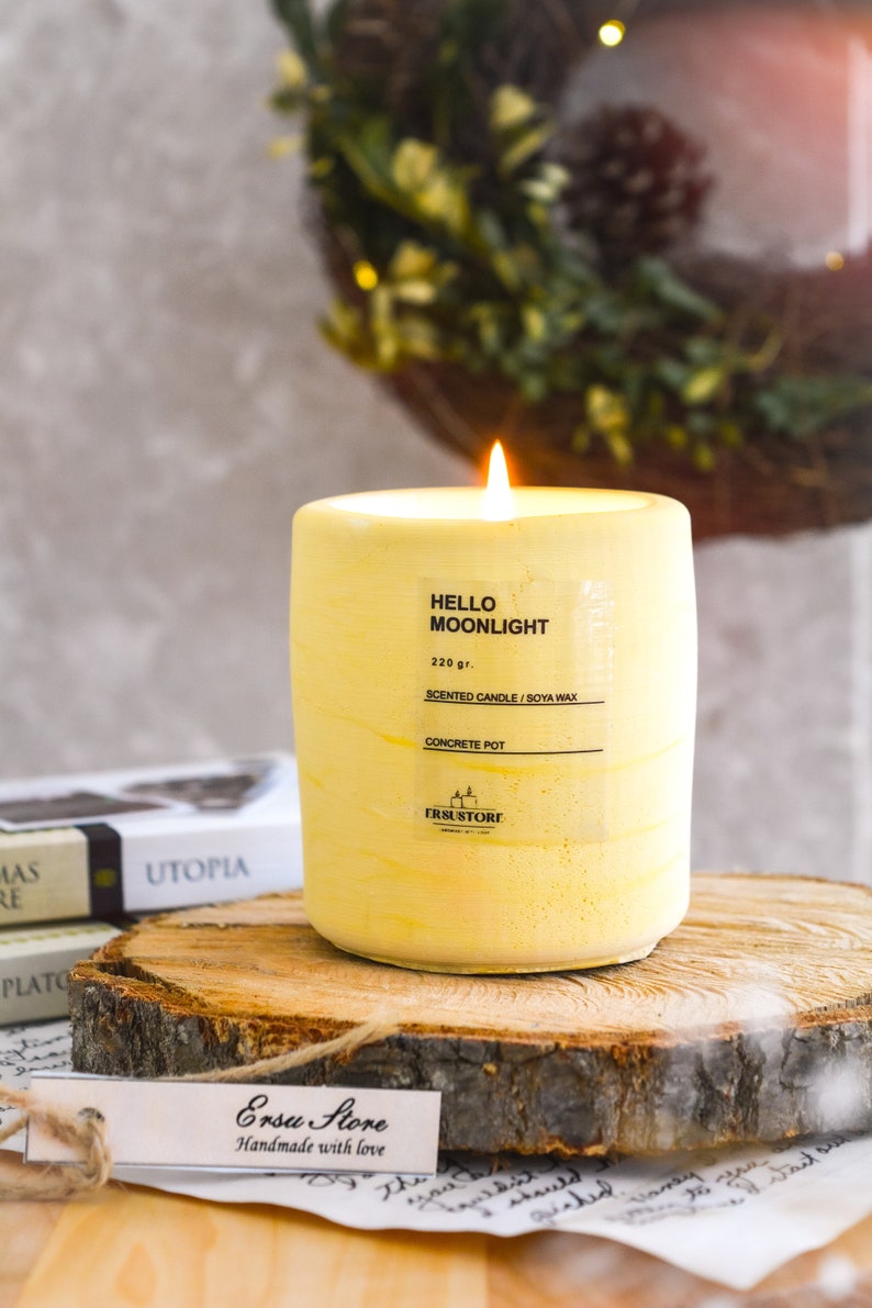 Concrete Luxury Decorative Candle Jars, Scented Wood Wick, Natural Vegan Candle , Colors Jars