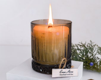 355cc Aromatherapy Vegan Candle Jar , Decorative Candle, 100% Organic Handmade Crystal Glass Soy Candle-Wooden Wick Candle Jar