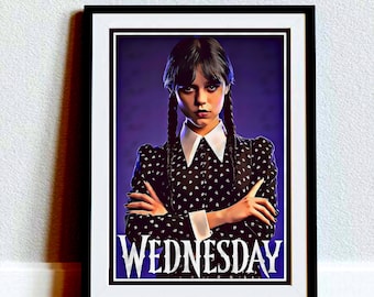 Wednesday Jenna Ortega pop art style tribute poster - Halloween decor, Gift for Her or Him, Wall Art, Home Decor, Birthdays, Funky Pop Art