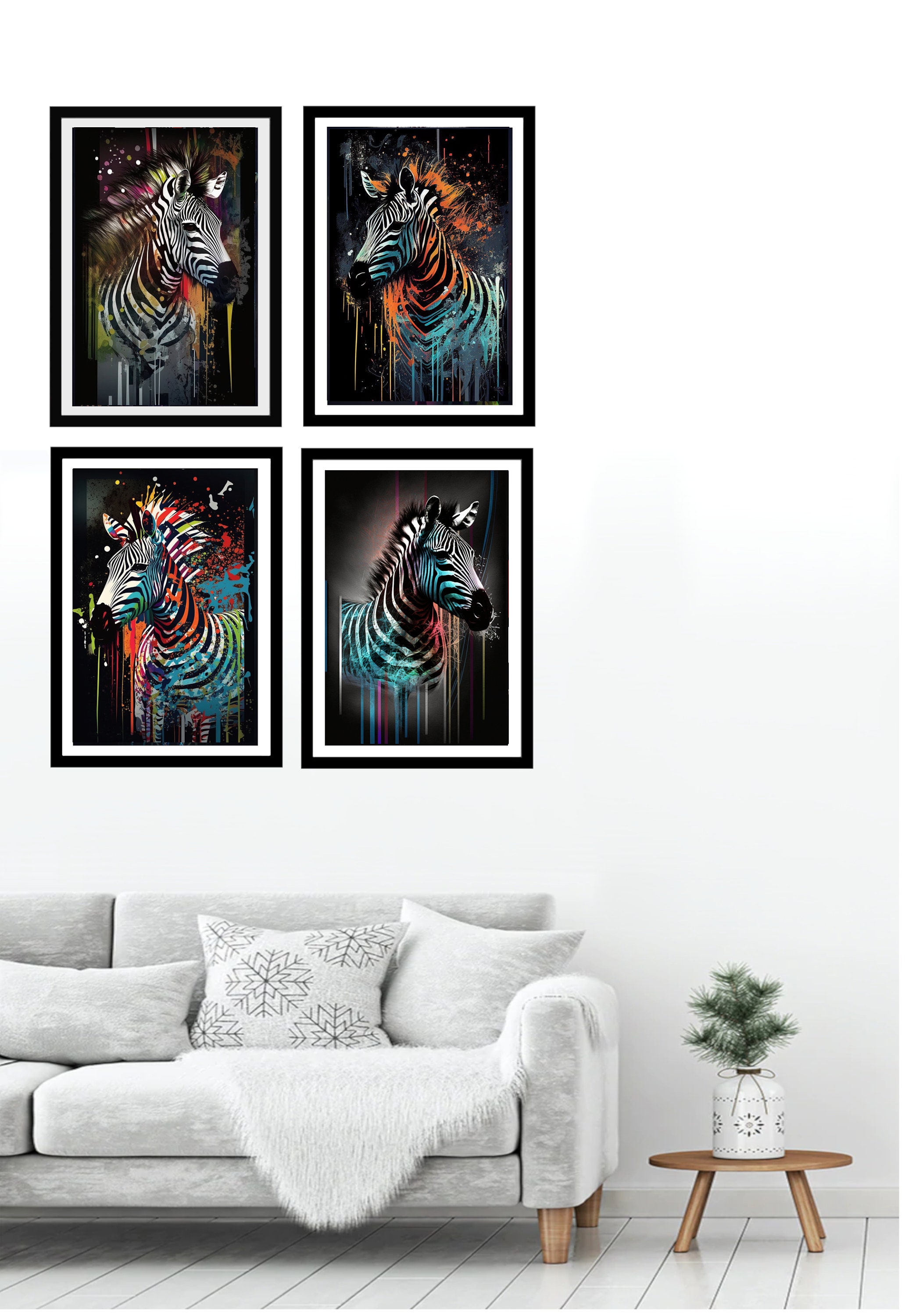 Zebra art portrait - Contemporary  Abstract, Art Modern Style , Wall ART, Decor, Funky Poster, Animal Art set of 4 pictures DIGITAL DOWNLOAD