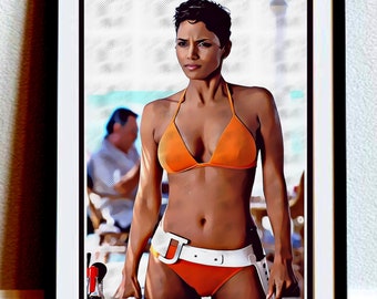 Halle Berry Stirb an einem anderen Tag James Bond 007 Pop Art Style Film Tribute Poster, Wanddekoration, Film Fan, Geschenk für Papa, Sohn, Bruder, Funky Art