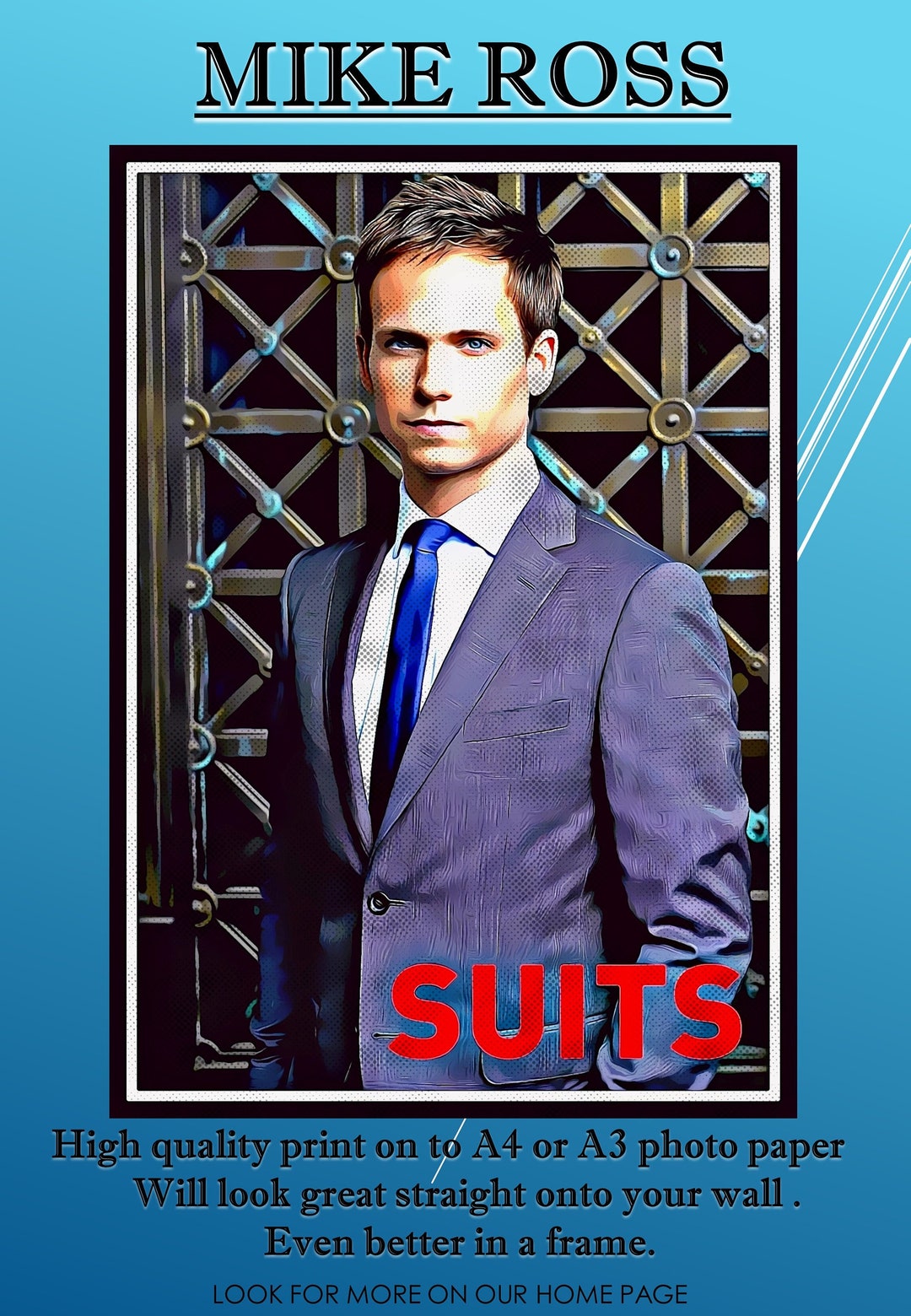 Mike Ross SUITS Patrick J. Adams Suits Pop Art Style Tribute Etsy