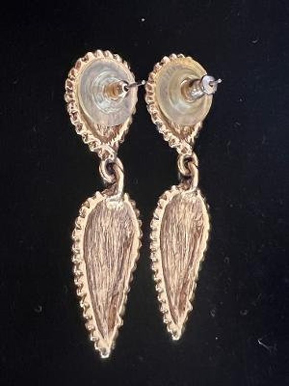 Vintage Goldtone and dark Blue Enamel earrings - image 2