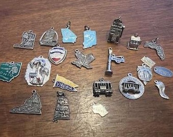 Travel Bracelet Charms SS 1950s to 1970s  also some Enamel & Moveable Charms