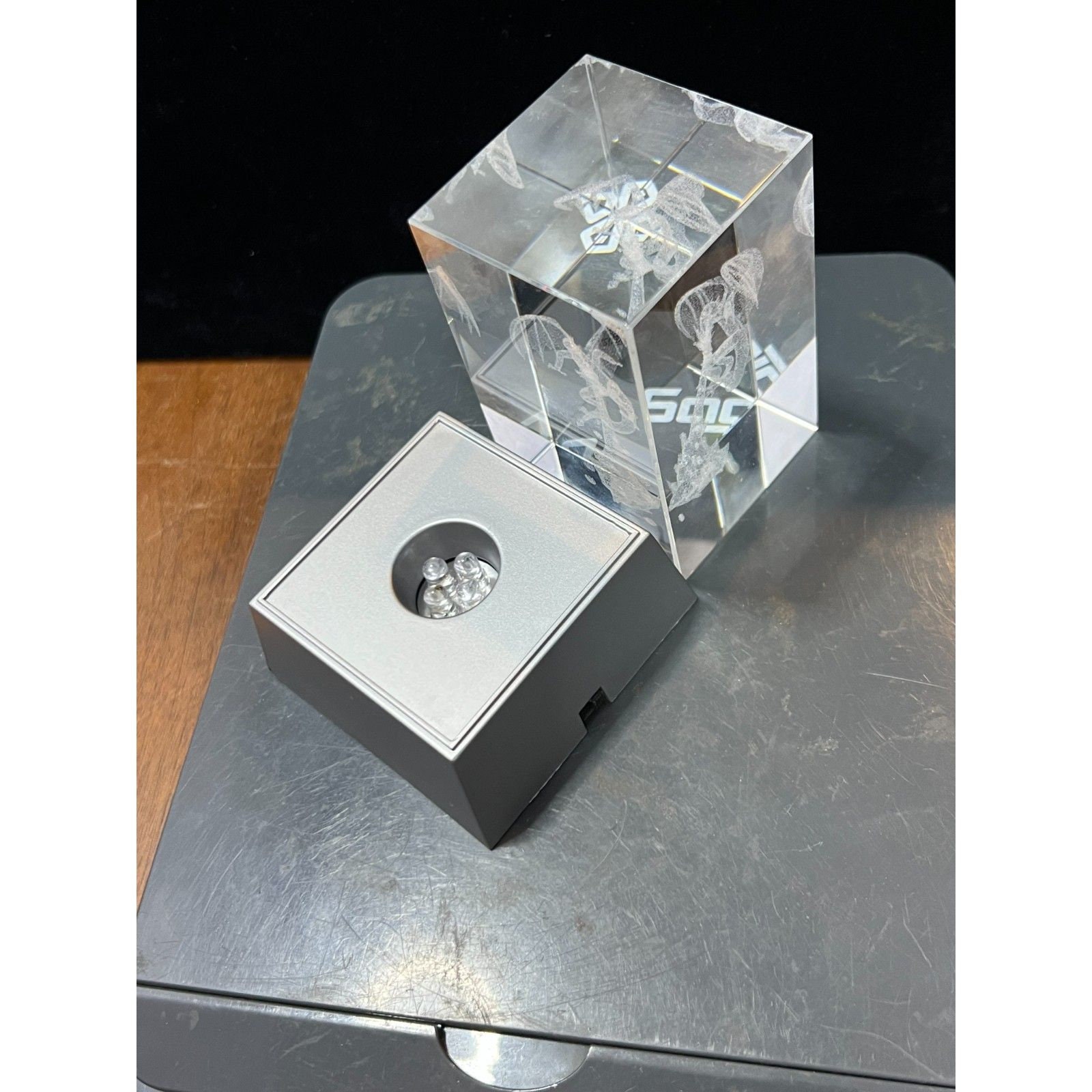 Vintage Laser Cut Etched Crystal Glass Cube Paper Weight W/lighted ...