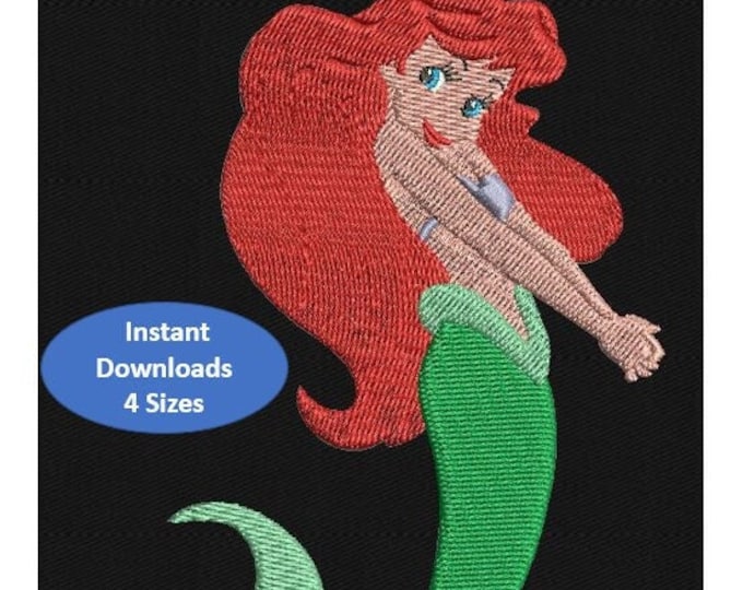 Mermaid Embroidery Design | Machine Embroidery| Shirt Embroidery| Napkin Embroidery 4 Sizes |6 Formats | Viking | Janome| Brother