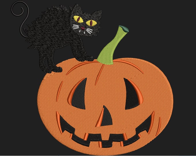 Halloween Pumpkin with Black Cat Instant Download Embroidery Design Brother - Viking - PFAFF - Singer - Juki - PES - XXX- Hus - 4 Sizes