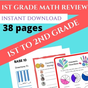 1st Grade Math Summer Worksheets | Addition | Subtraction | 38 pages | Numbers | Math | INSTANT Download | PRINTABLE PDF | Time Telling