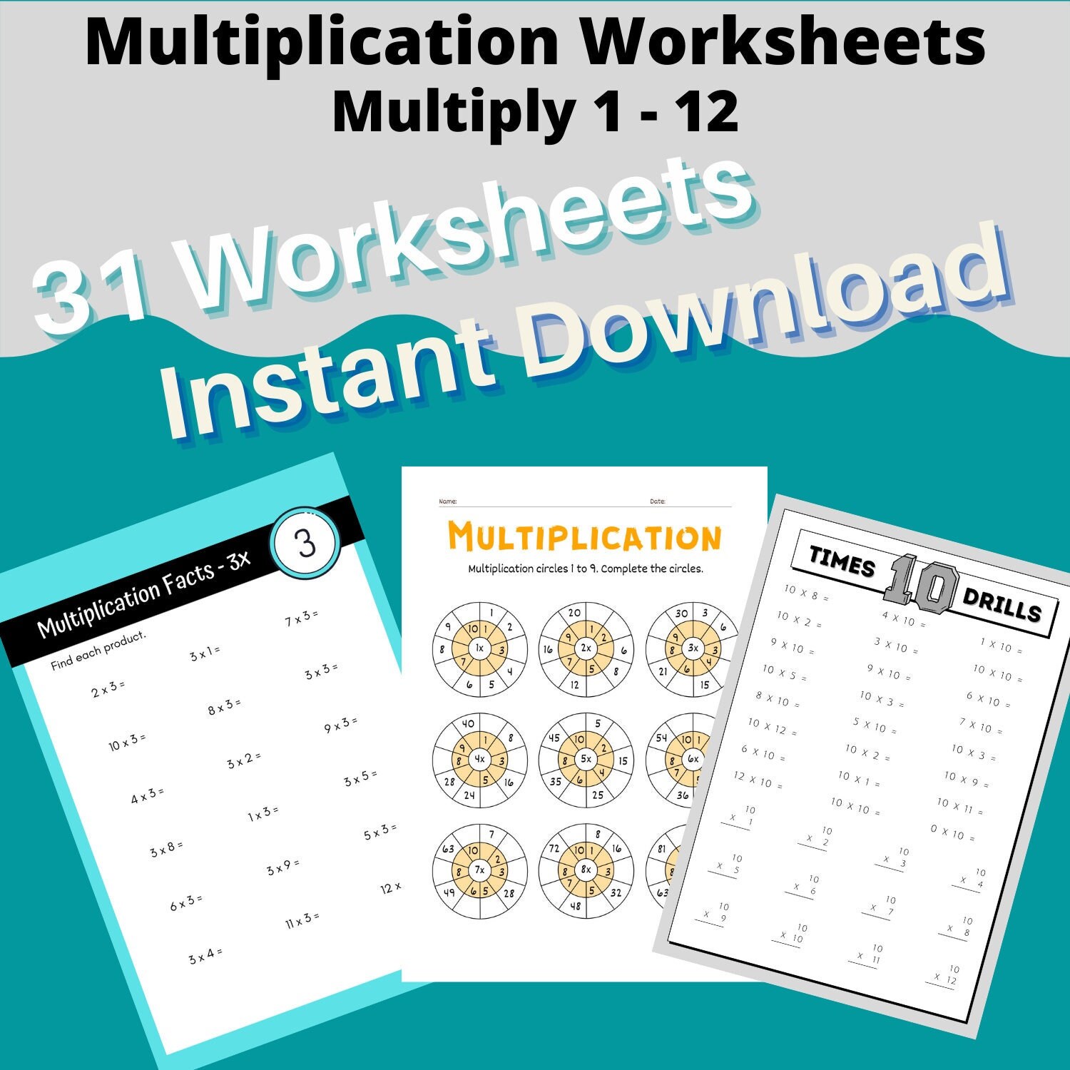 multiplication worksheets 1 12 math times tables etsy