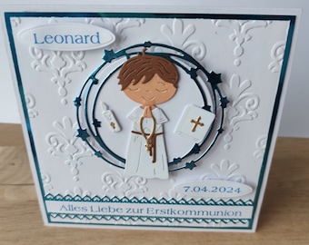 Carte de première communion personnalisée, carte de félicitations pour un garçon, carte pliante Billet 3D