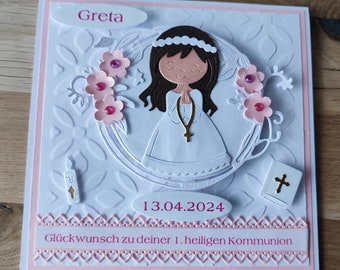 Carte de première communion personnalisée pour filles, carte pliante, Billet 3D fait à la main