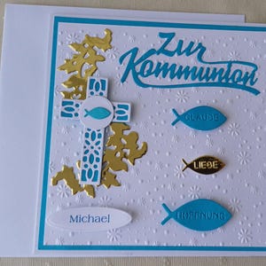 Eerste Communie groet en felicitatiekaart, voor jongens en meisjes, vouwkaart (ticket) 3D