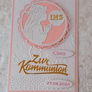 Personalisierte Karte zur Erstkommunion Mädchen Klappkarte Billet 3D