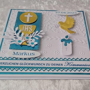 Biglietto pieghevole 3D personalizzato fatto a mano per la prima comunione, la cresima, i saluti per bambine e bambini, le congratulazioni, i soldi o il buono