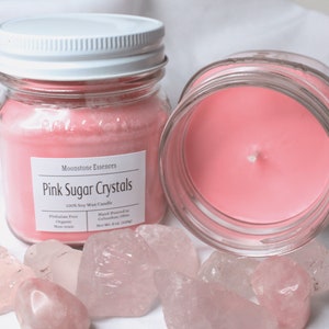 Pink Sugar Crystals - 8oz Rustic Mason Jar Luxury Soy Candle