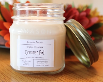 Cinnamon Roll - 8oz. Rustic Square Mason Jar Soy Candle