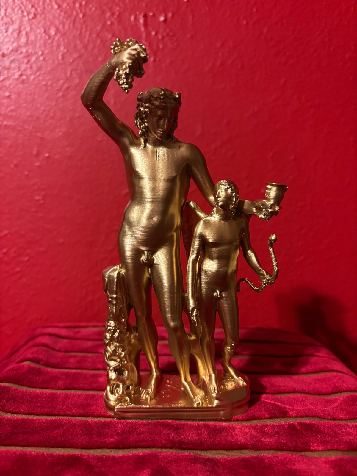 Dionysus and Eros Statue: Greek God Sculpture, Gold Color Lararium