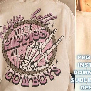 Western PNG Sublimation Download for Tshirt Design Western PNG Cowgirl Png for Rodeo png for Western Sublimation Hippies and Cowboys DTG dft