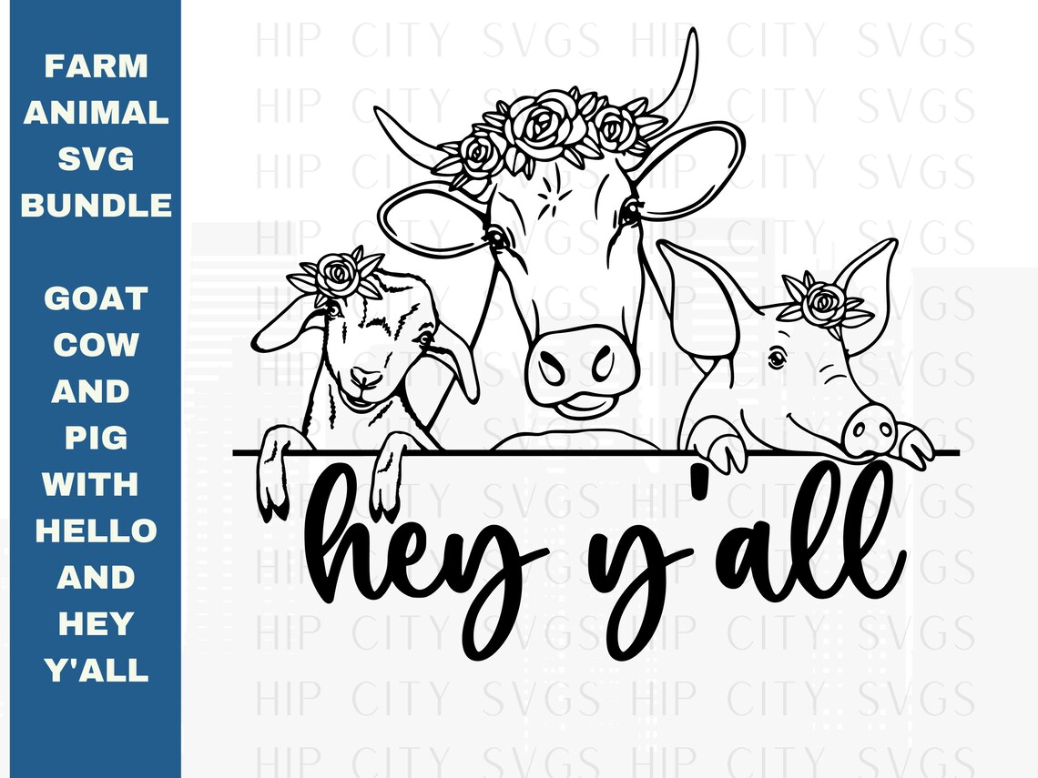 Farm Animals Door Hanger SVG, Hey Y'all Door Hanger, Hello Door Hanger ...