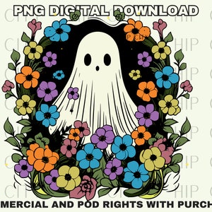 Floral Ghost PNG, Flower Ghost Sublimation Design for Shirts, Cute Ghost PNG, Spooky Ghost PNG, Daisy Ghost Png, Instant Digital Download