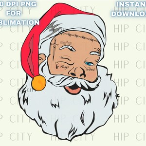 Sneeuw Malone Santa met Tatoeages PNG, Lelijke Kersttrui Sublimatie, Winking Santa PNG, Grappige Santa PNG, Instant Digitale Download