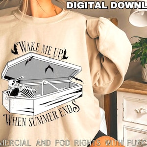 Skeleton PNG Sublimation, Wake Me Up When Summer Ends, Halloween Skeleton PNG, Halloween Sublimation, Skeleton PNG, Coffin Png, Spooky Png