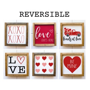 Farmhouse Valentine's Day Home Decor, Reversible Wood Sign, Love Lives Here Sign, Valentine's Red Truck Sign, Valentine's Day Heart Decor