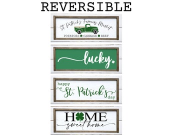 Farmhouse St. Patrick's Day Wood Sign, Lucky Wood Sign, St. Patrick's Day Home Decor, Reversible Sign, Shamrock Decor, 4 Leaf Clover Decor