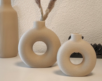 Nordic Round Hollow 3DPrint Vase|Donut Vase|Desktop Decoration| Home Decor| 3D-Druck| Trockenblumen|Boho Dekor