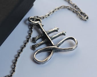 Handmade Leviathan Cross Pendant: Oxidized Sterling Silver Satanic Necklace