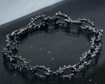 Oxidized Sterling Silver Thorn Bracelet: Handmade Brutalist Chain Jewelry