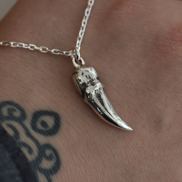 Silver Wolf Tooth Pendant Handmade Solid Sterling Silver Necklace, Dog Canine Fang Accessory, Witchy Accessories for Jewelry Lovers, Unisex