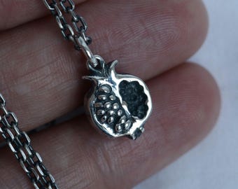 Argentium Silver Pomegranate Pendant: Gothic Witchy Fruit Necklace