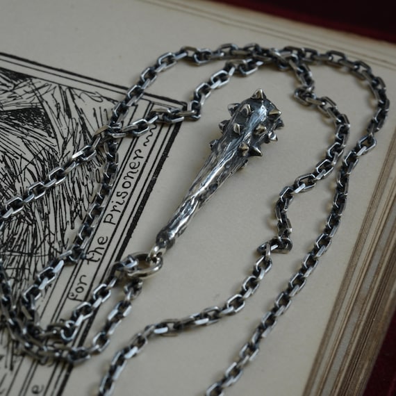 Spiked Mace Pendant Handmade in Argentium Silver 940 | Medieval Fantasy Necklace