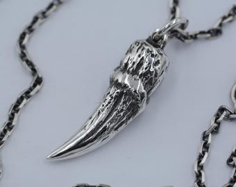 Handmade Argentium Silver Wolf Tooth Pendant Necklace - Witchy Unisex Jewelry