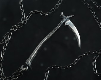 Handmade Sterling Silver Scythe Pendant: Gothic Halloween Necklace