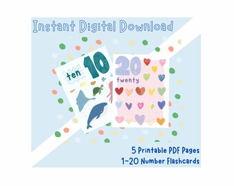 Number Flashcards 1-20 Digital Download, Toddler and Preschool Activity, Montessori, Homeschool, Kindergarten, Beginner Numbers