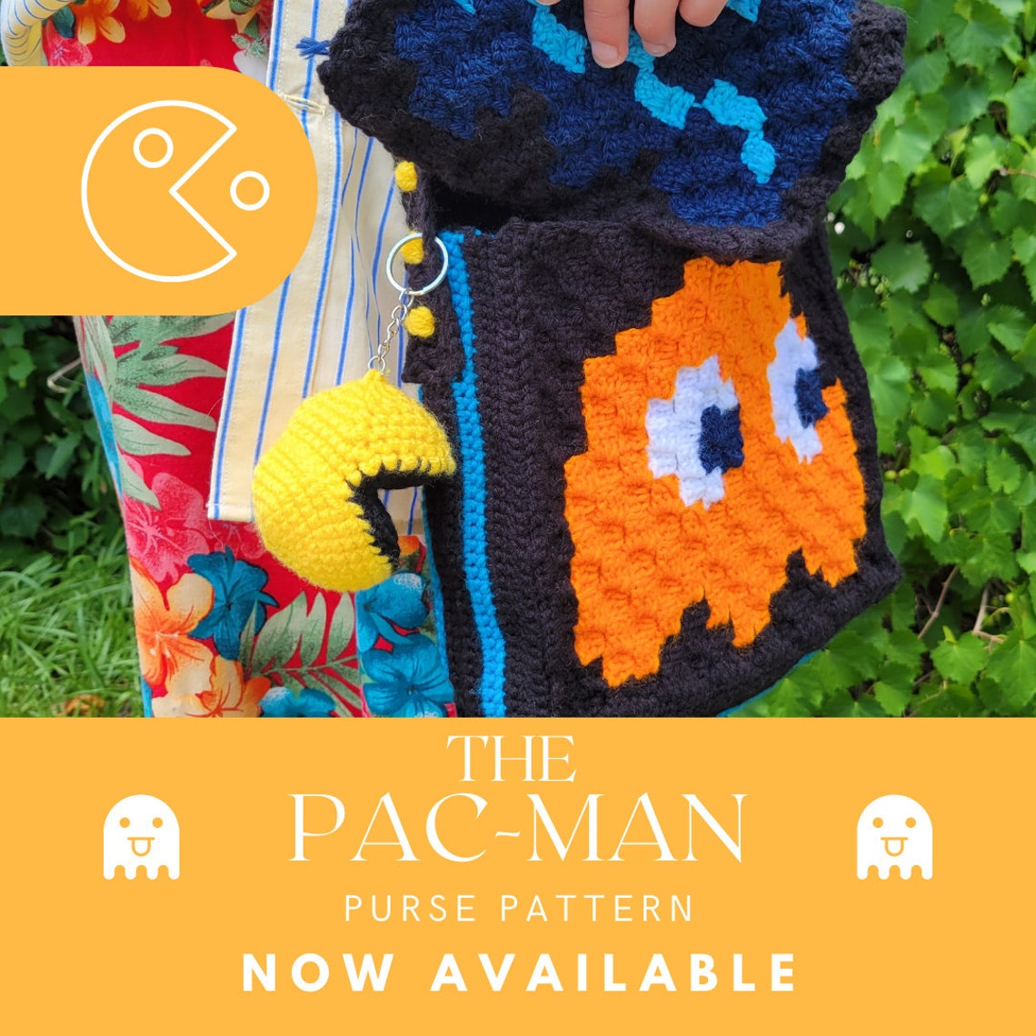 The Pacman Purse Crochet PATTERN Including Crochet Pacman Keychain