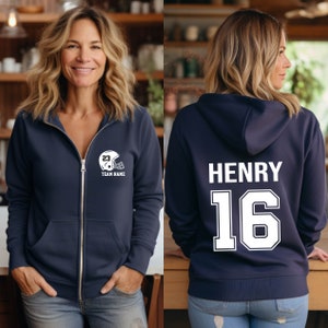 Zipper Hoodie For Women.Your Name Football Hoodie,Football Hoodie ,Your Text Hoodie - Football Mom Zipper Hoodie,Womens Clothing,