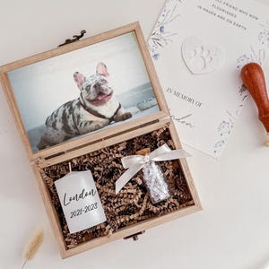 Boîte commémorative personnalisée pour animaux de compagnie en bois, citation gravée personnalisée, photo, nom de l'animal, pot en verre avec bouchon en liège pour les cendres, cadeau de condoléances pour la perte d'un animal de compagnie