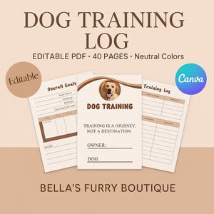 Comprehensive Dog Training Log and Planner |Dog Training Methods |Track Progress | Dog Training Planner | Dog Training | Set Goals