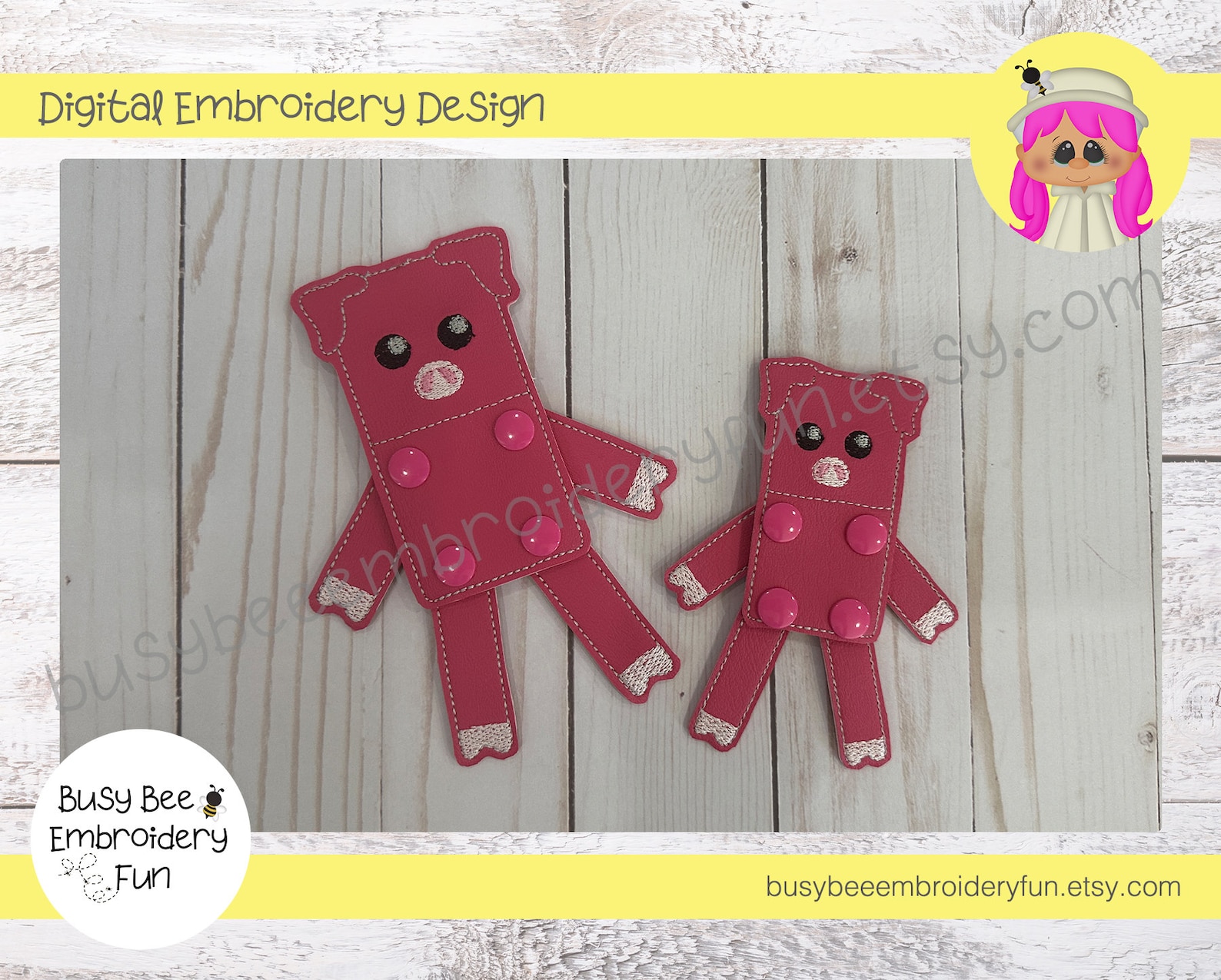 Pig Snap Buddy Design-ith Digital Machine Embroidery File-instant ...