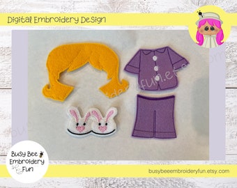 Felt Doll Girl PJs Medium Design-5x7 HOOP and Larger-ITH Digital Machine Embroidery File-Instant Download
