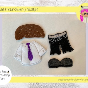 Felt Doll Boy Shirt & Ties Medium Design-5x7 HOOP and Larger-ITH Digital Machine Embroidery File-Instant Download