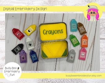 Crayon Tin Set -ITH Digital Machine Embroidery File-Instant Download-4x4 Hoop and Larger-Feltie