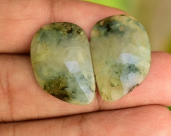 Natural Emerald Slice Pair: Rose Cut Faceted Gemstones (23x15mm)