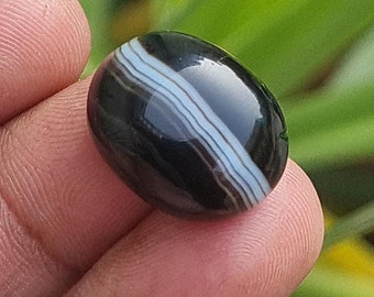 Sulemani Aqeek Cabochon: Natural Black Agate Gemstone, 19x15mm