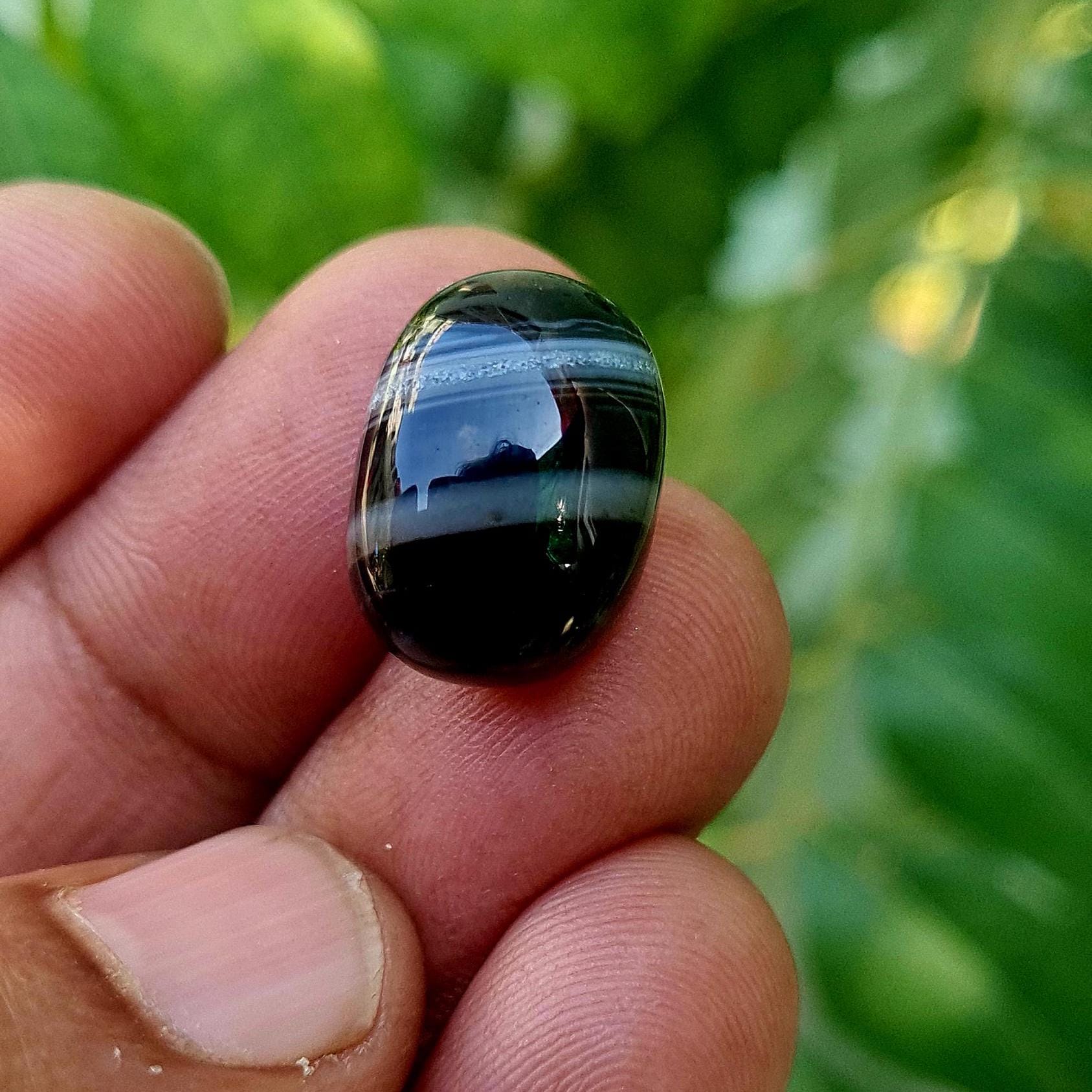 Natural Sulemani Agate Cabochon: Antique Black Aqeek Gemstone, 15x11 mm