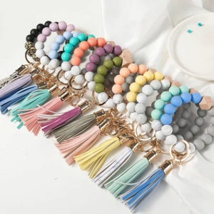 Silicone Beaded Key Ring Bracelet |Silicone Keychain |Silicone Beaded Bangle Bracelet Keychain/Wristlet | Gold Keychain |Bracelet | Wristlet